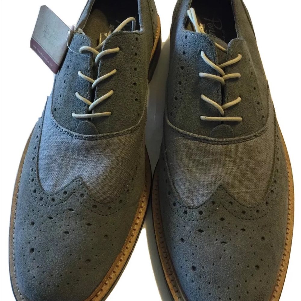 NWT Penguin Munsingwear Gray Brogue Wingtip Leather Men Shoes Classic Suede